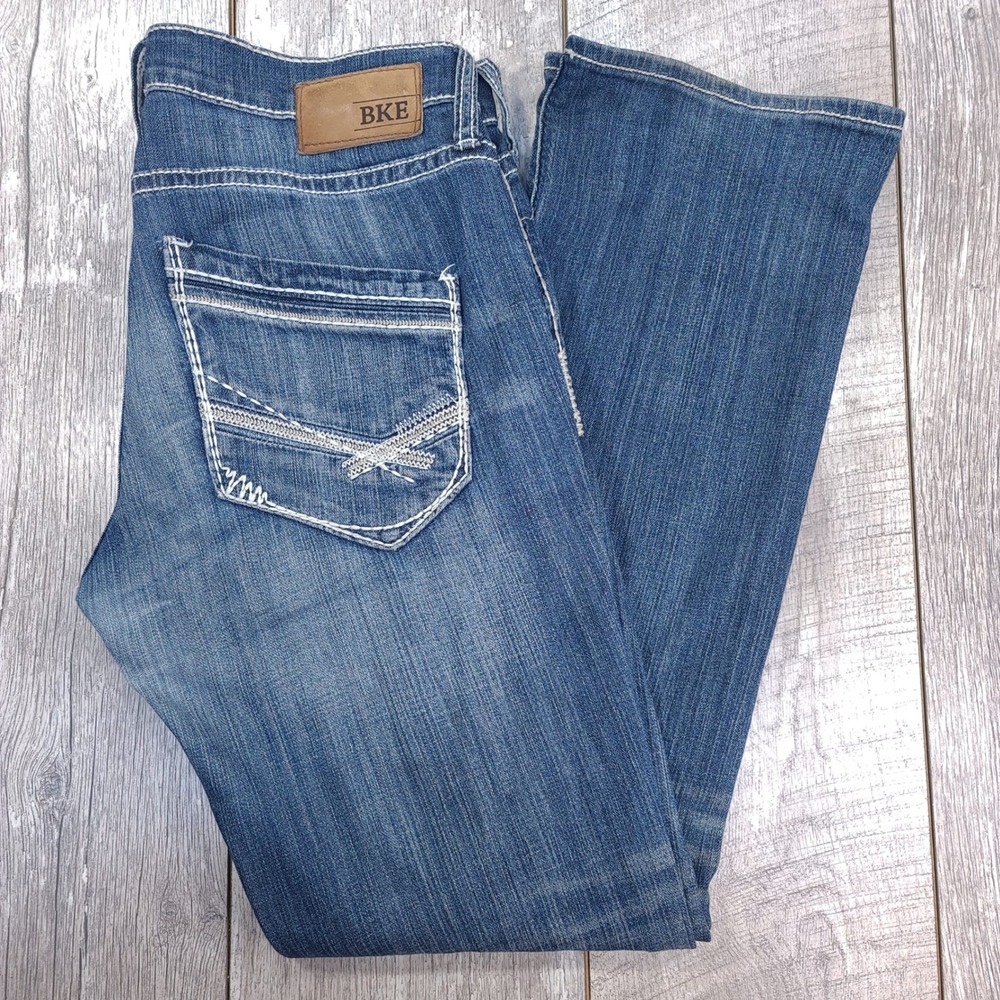 BKE Aiden Jeans Mens 30x32 Blue Denim Bootcut Heavy Stitch Medium Wash